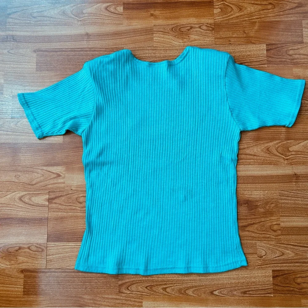 4/$15 Reitmans aqua t-shirt ribbed top - Picture 5 of 6